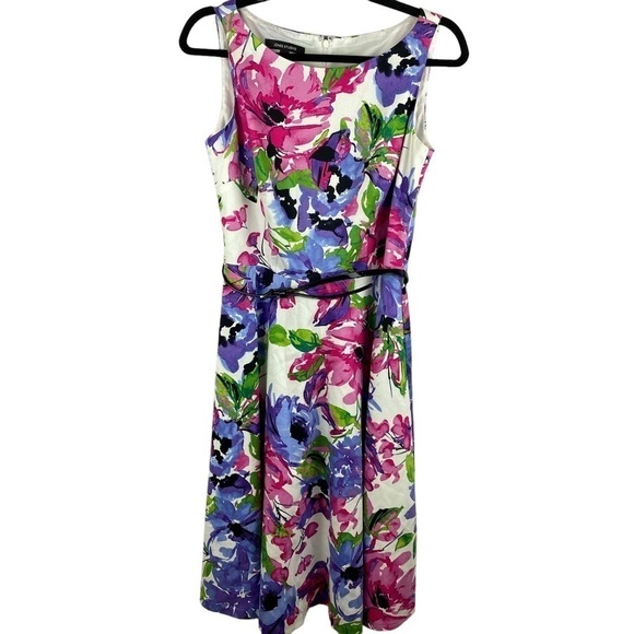 JONES Studio Pink Purple Floral Sleeveless Skater Dress Size 6 - Picture 1 of 12